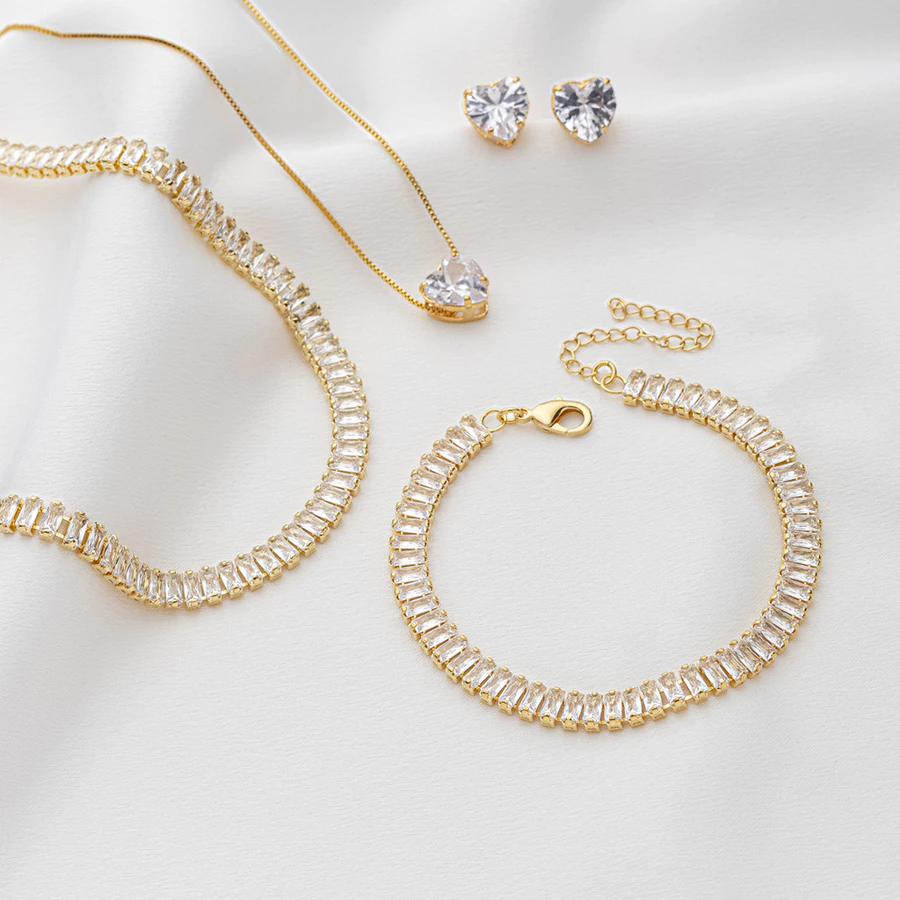 Mix Kit Colar, Choker, Brincos e Pulseira — semijoia com folheado a ouro 18k